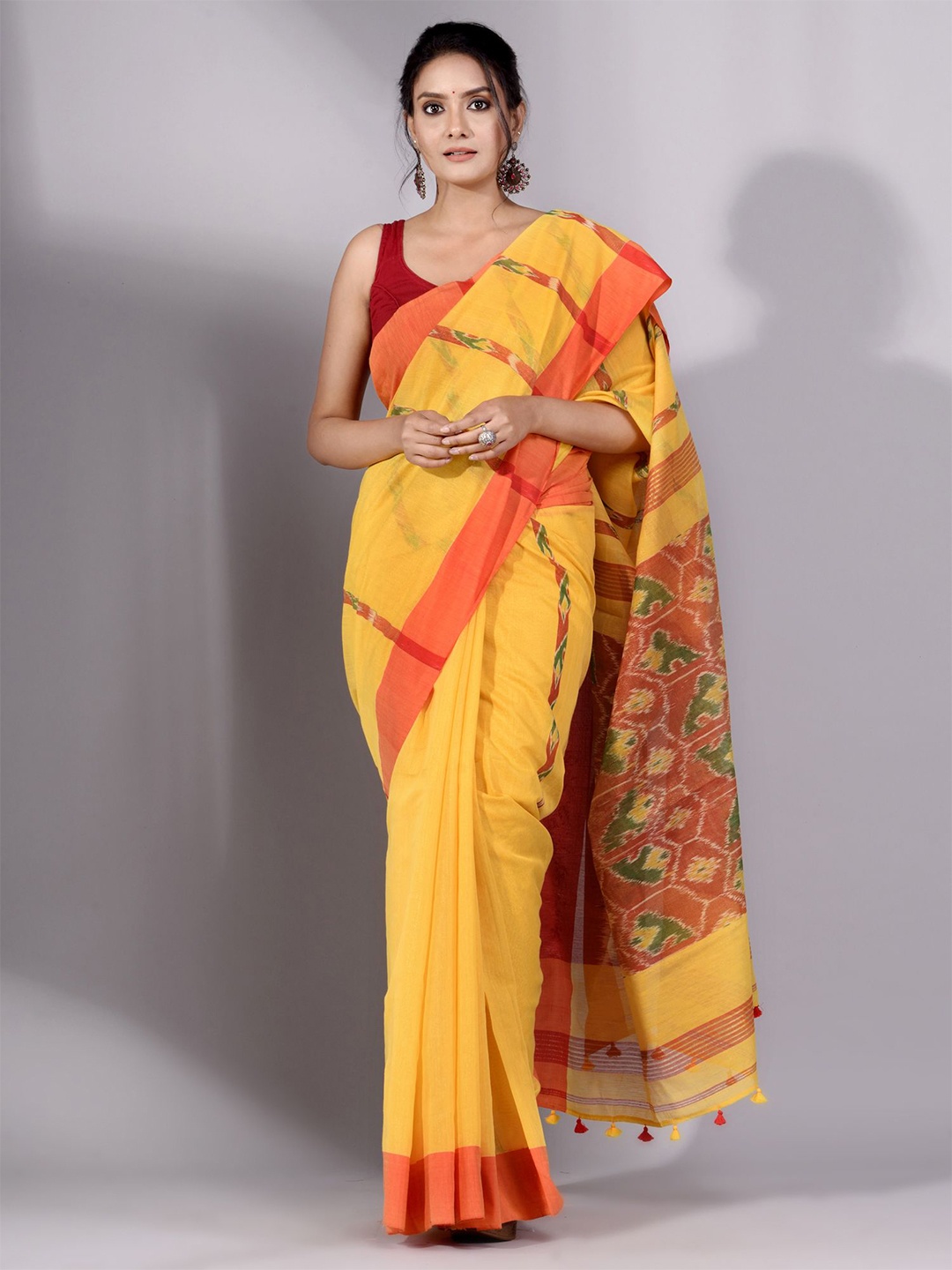 

Charukriti Yellow & Red Woven Design Pure Cotton Saree