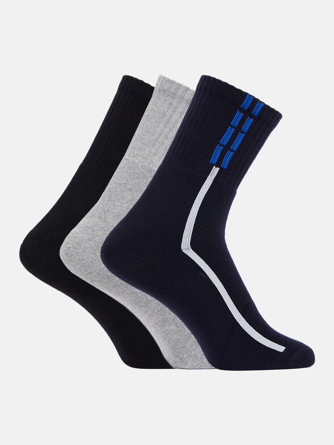 

Duke Men Pack of 3 Black & Grey Striped Cotton Socks