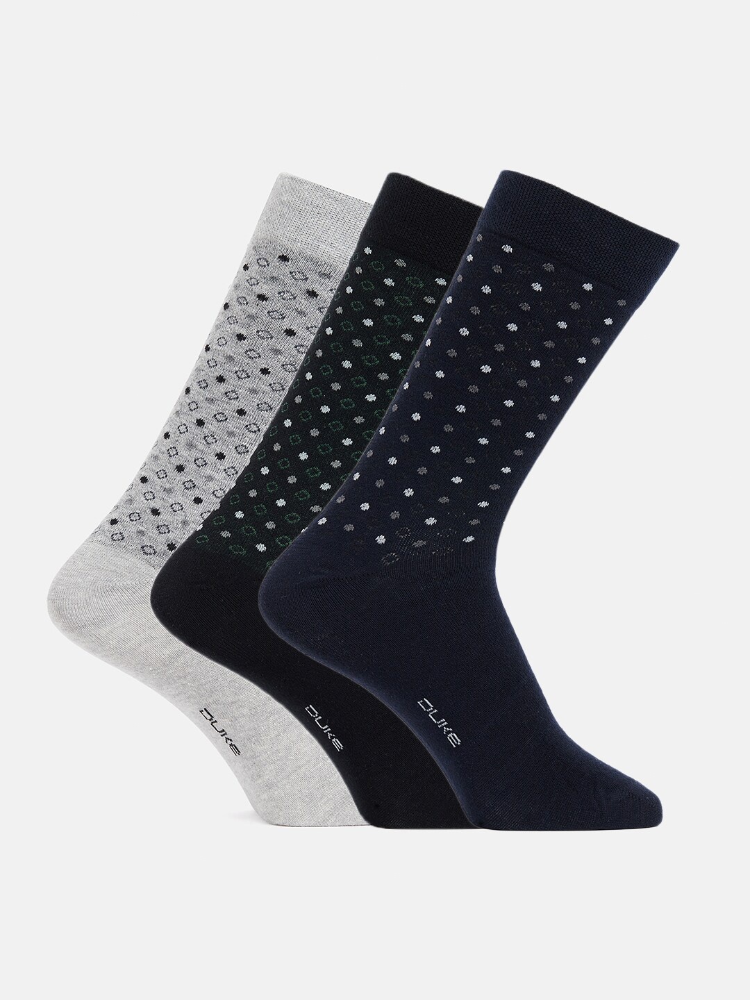 

Duke Pack of 3 Grey & Navy Blue Printed Calf-Length Socks