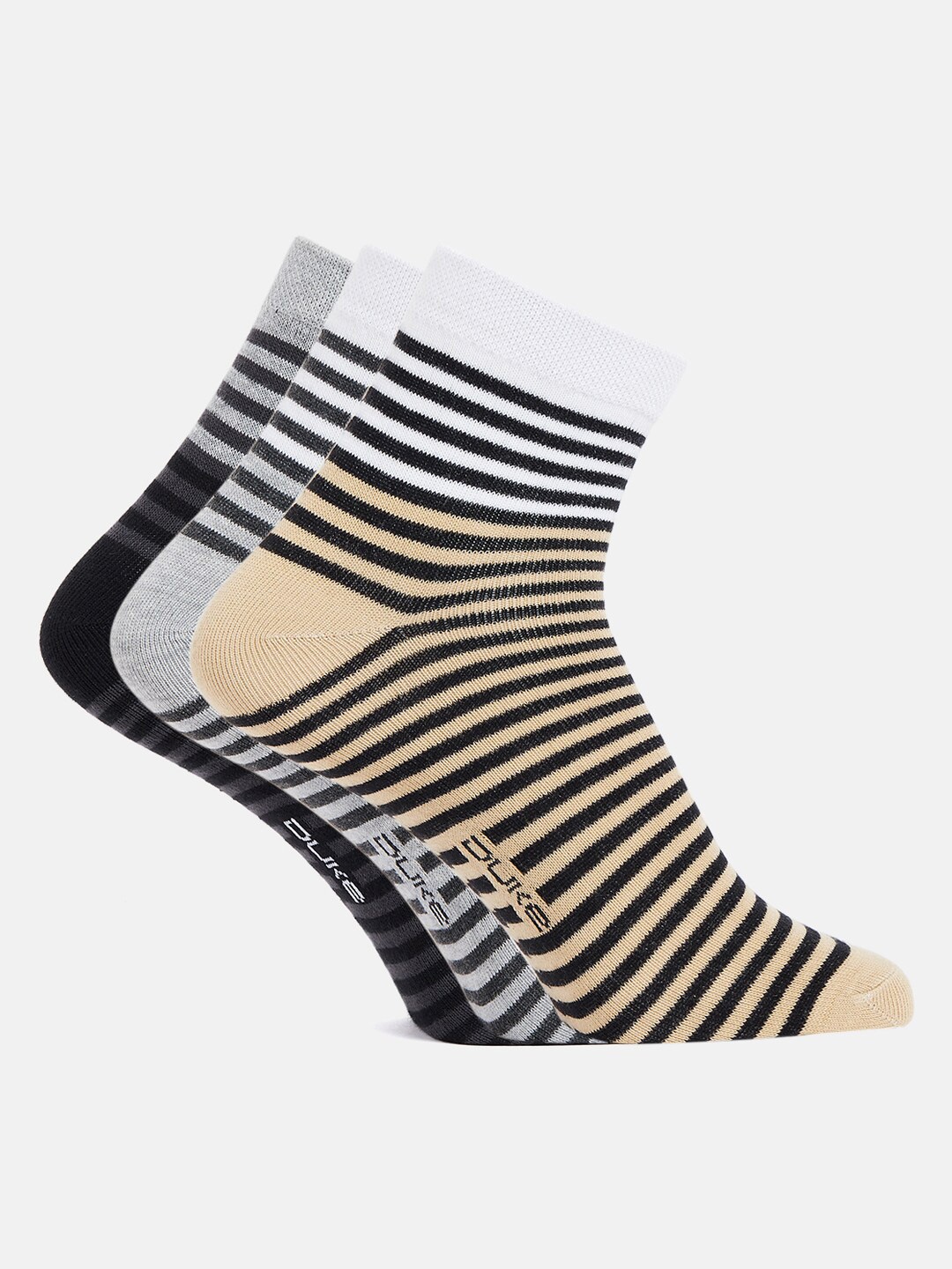 

Duke Men Pack of 3 White & Black Striped Above Ankle Length Socks