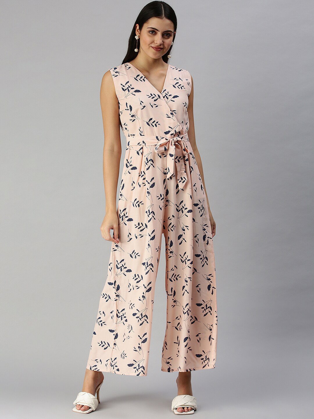 

SHOWOFF Peach-Coloured & Navy Blue Printed Culotte Jumpsuit