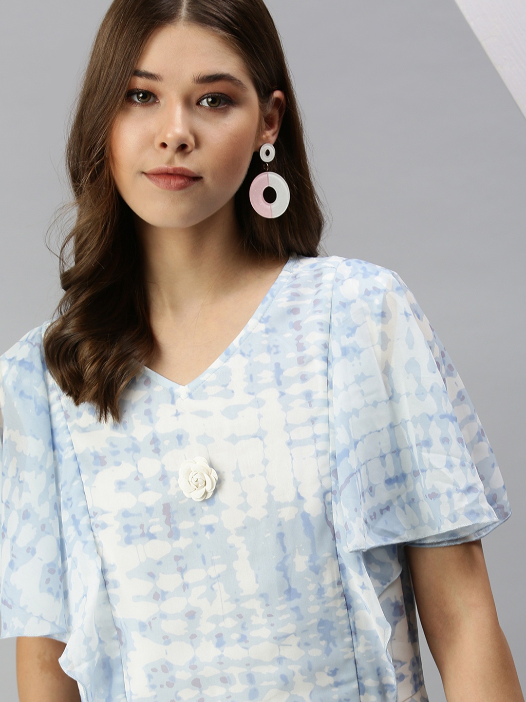 

SHOWOFF White & Blue Printed Basic Jumpsuit