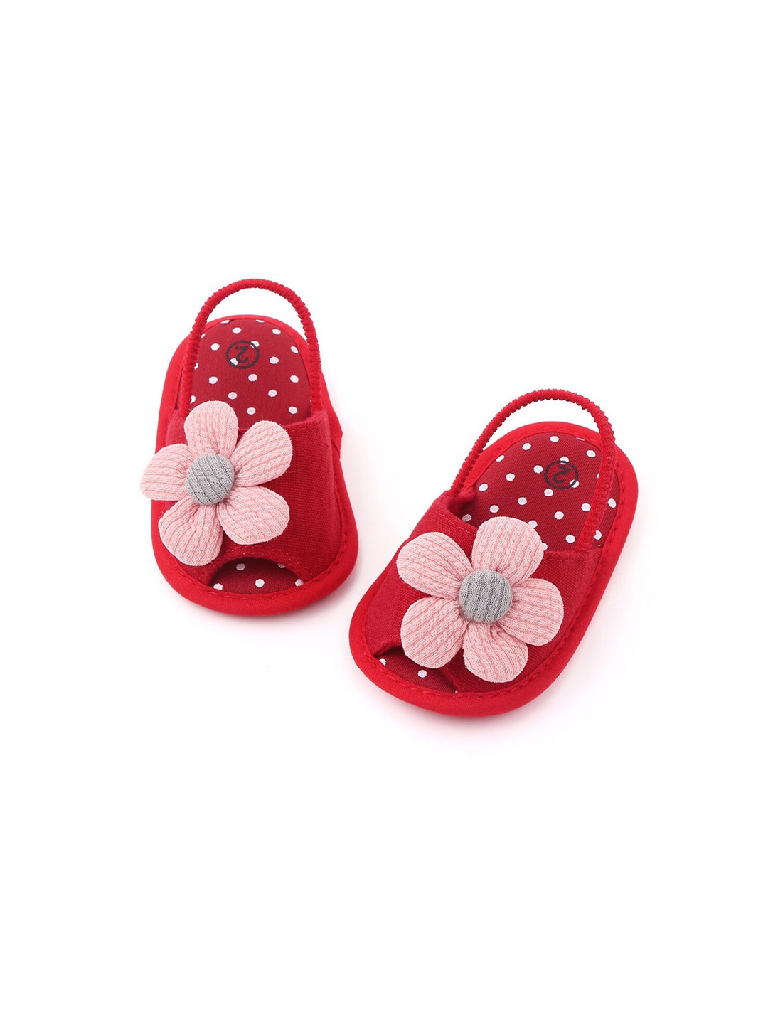 

Hopscotch Girls Red Printed Open Toe Flats with Applique Detail