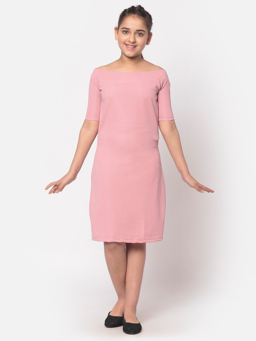 

MINOS Pink Off-Shoulder Sheath Midi Dress