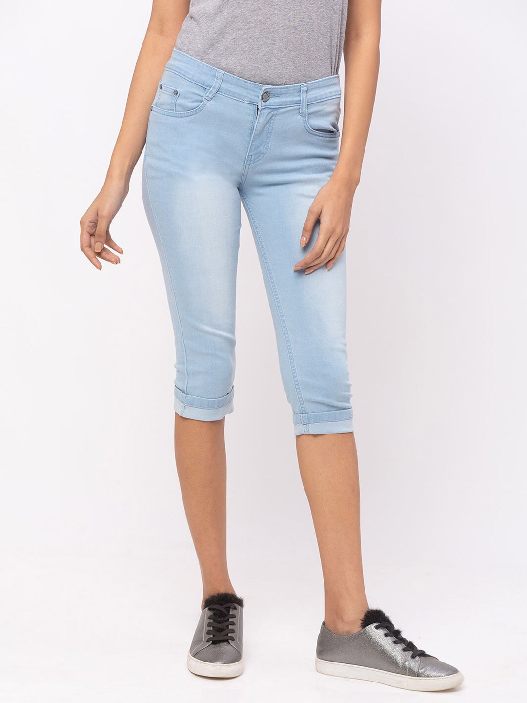 

ZOLA Women Mid Rise Knee Length Capri, Blue