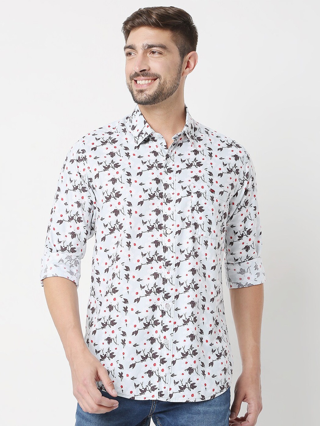 

Mufti Men Grey Classic Slim Fit Floral Printed Casual Shirt