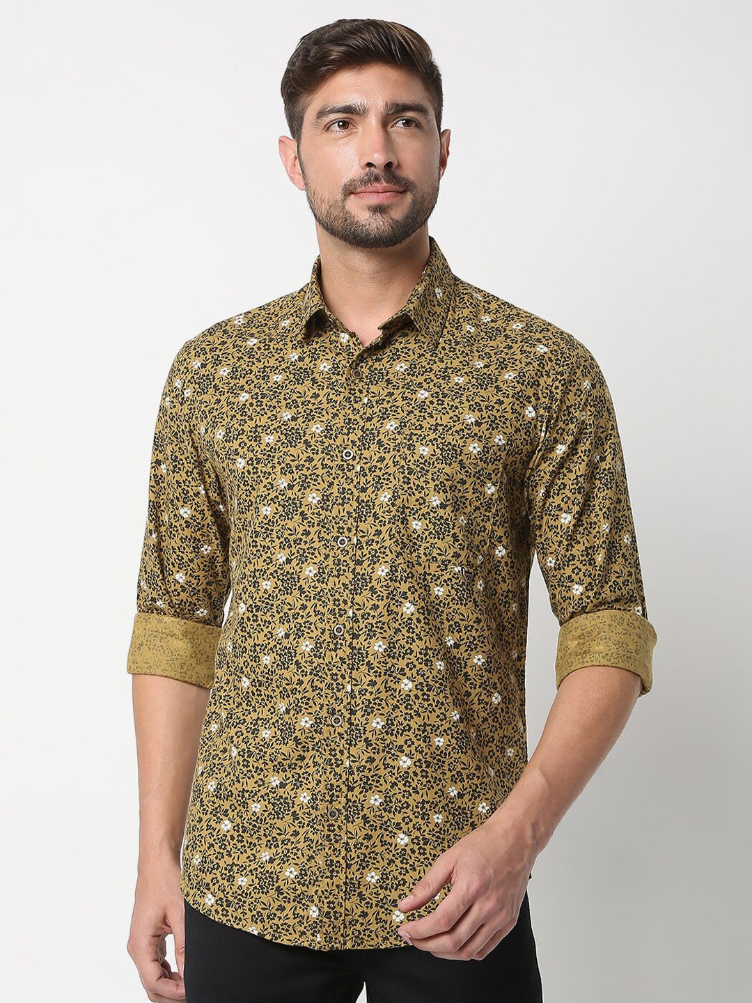 

Mufti Men Khaki Classic Slim Fit Floral Printed Casual Shirt