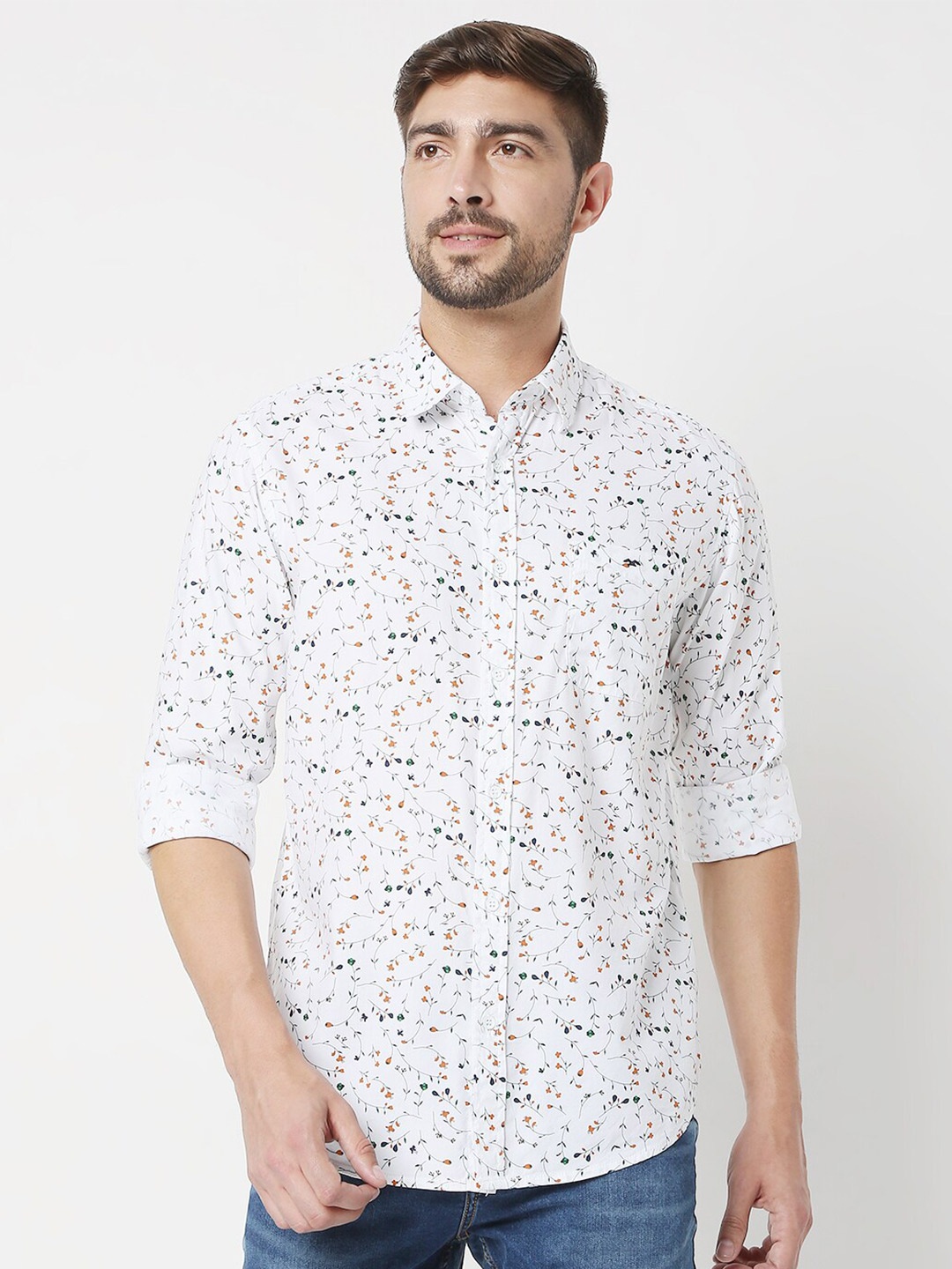 

Mufti Men White Classic Slim Fit Printed Casual Shirt