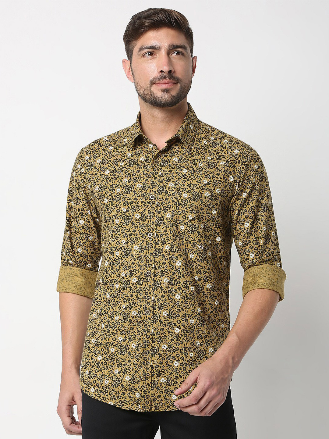 

Mufti Men Khaki Classic Slim Fit Floral Printed Casual Shirt