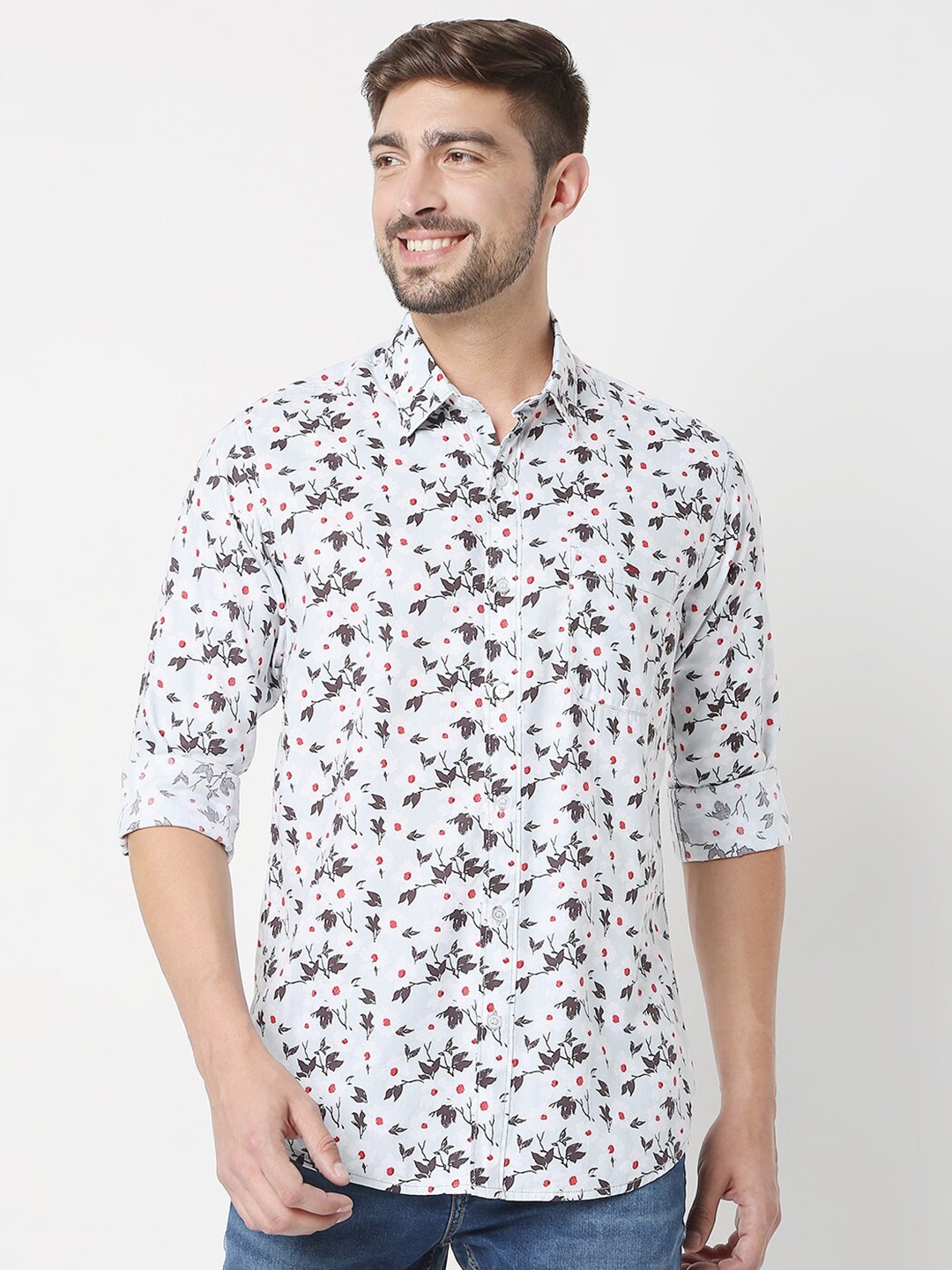 

Mufti Men Grey Classic Slim Fit Floral Printed Casual Shirt
