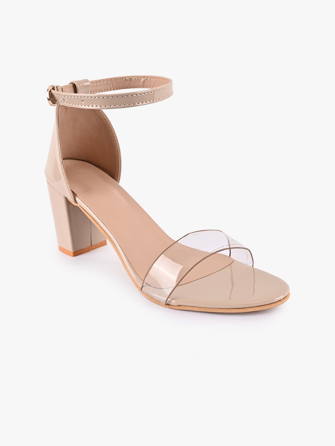 

BuckleUp Peach-Coloured Block Sandals with Buckles