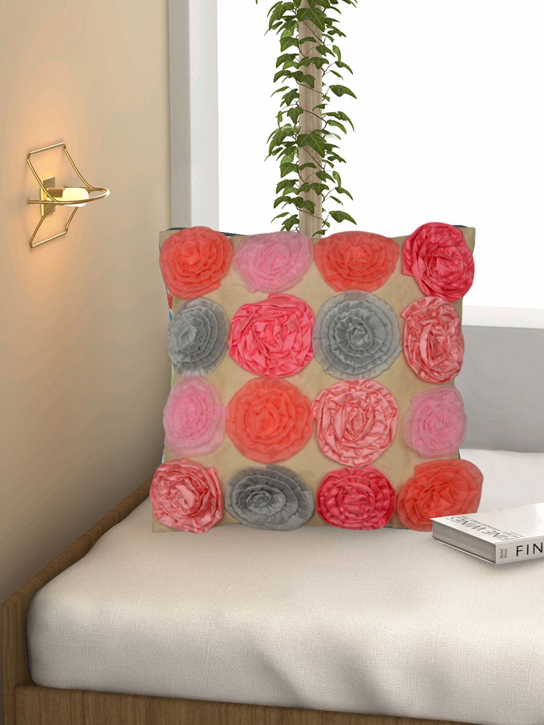 

Athome by Nilkamal Beige & Pink Abstract Square Cushion Covers