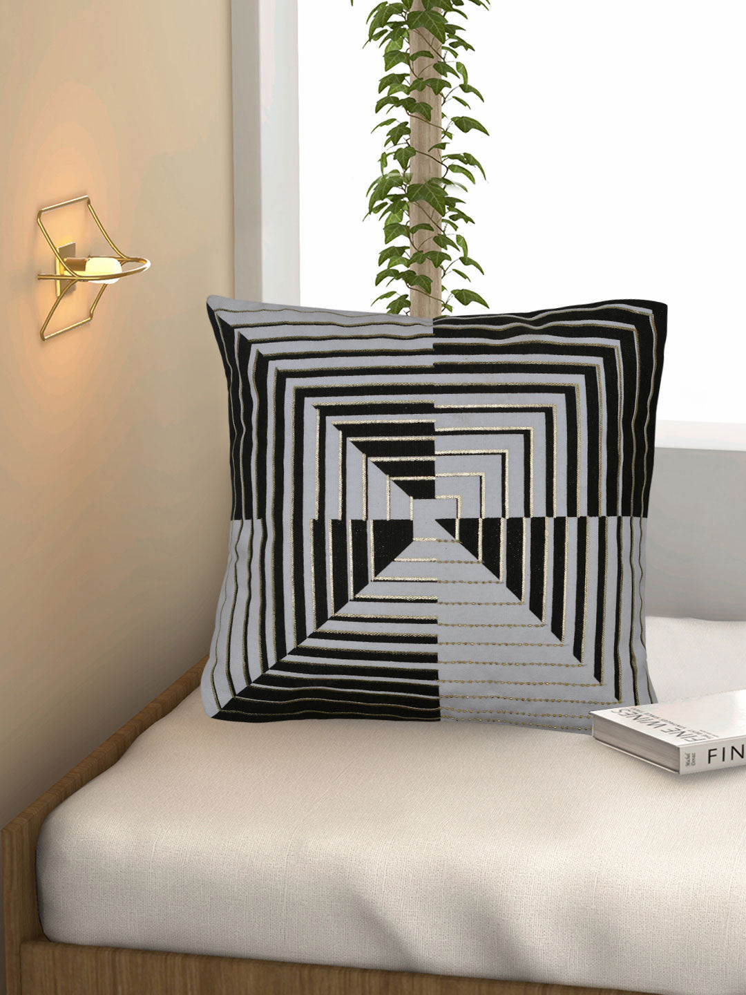 

Athome by Nilkamal Grey & Black Abstract Square Cushion Covers