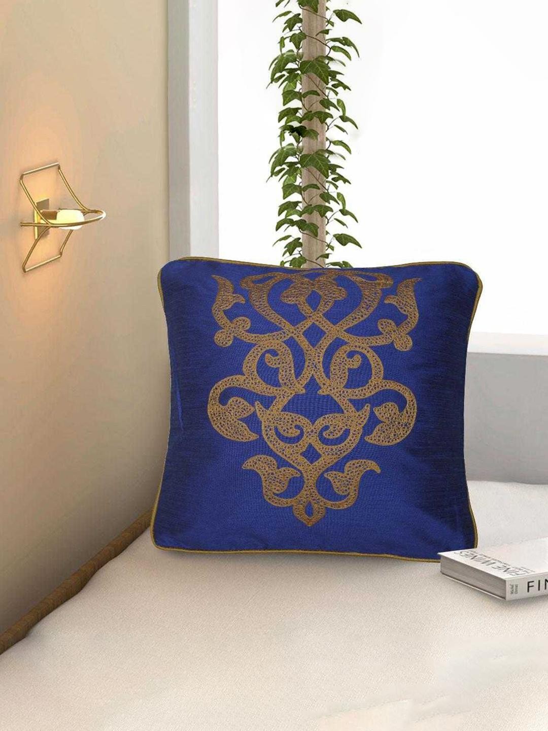 

Athome by Nilkamal Blue & Gold-Toned Ethnic Motifs Square Cushion Covers