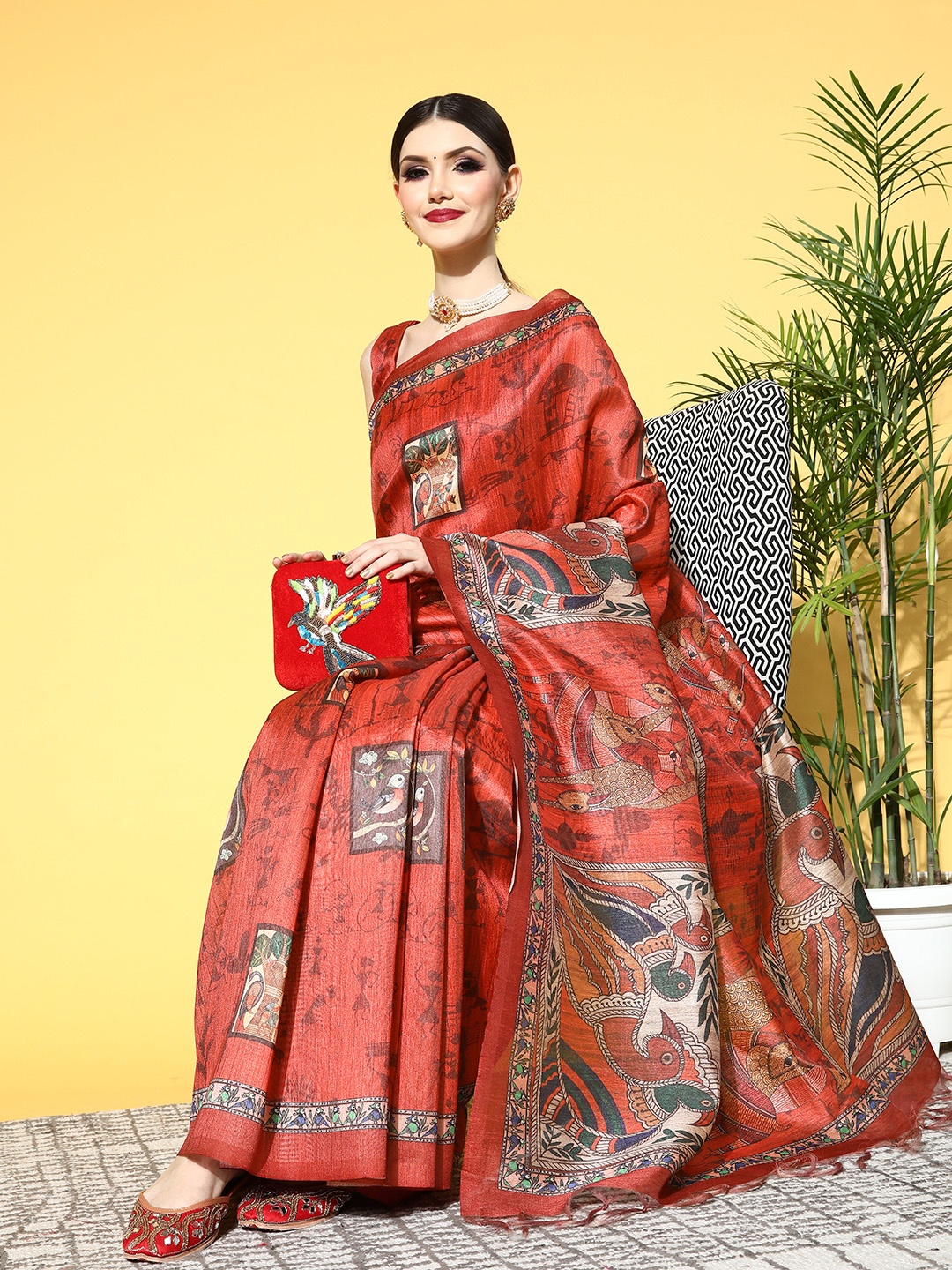 

Saree mall Ethnic Motifs Saree with Solid Border, Red