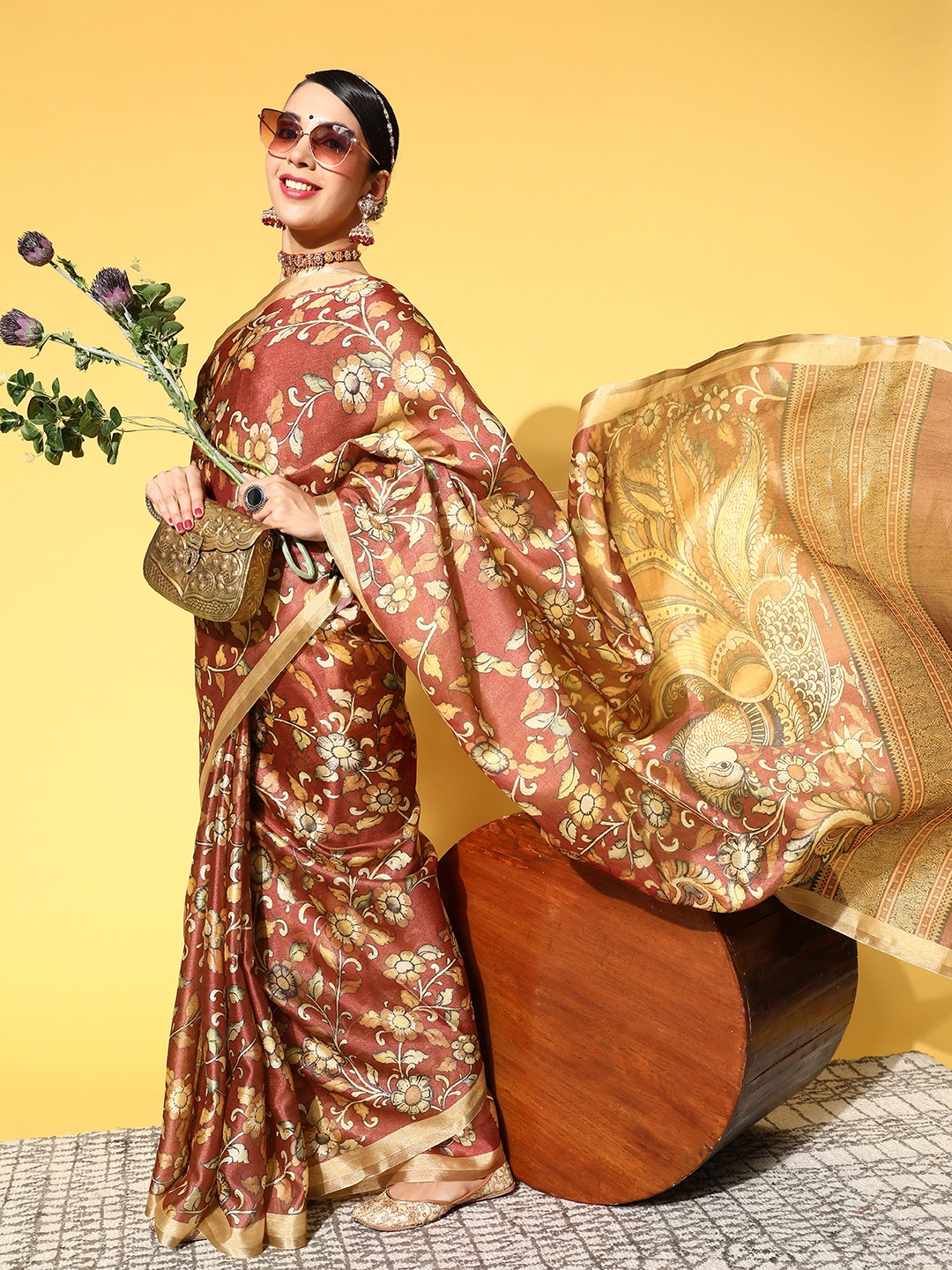 

Saree mall Ethnic Motifs Saree With Solid Border, Maroon