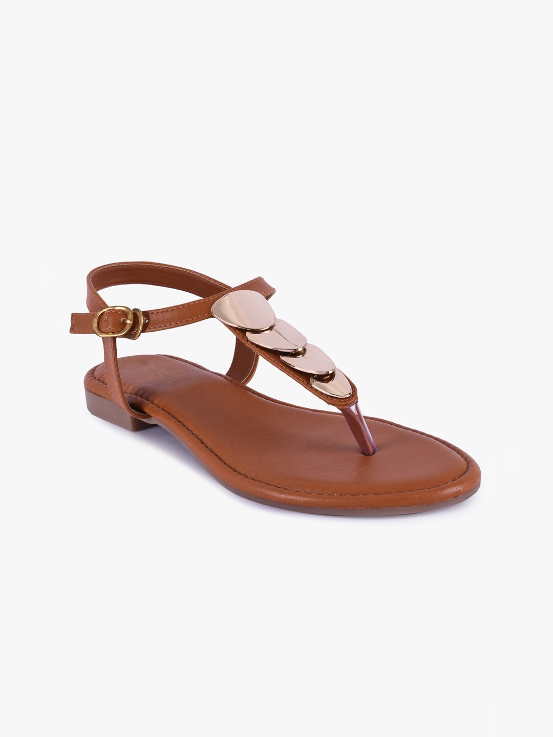 

BuckleUp Women Tan T-Strap Flats with Bows