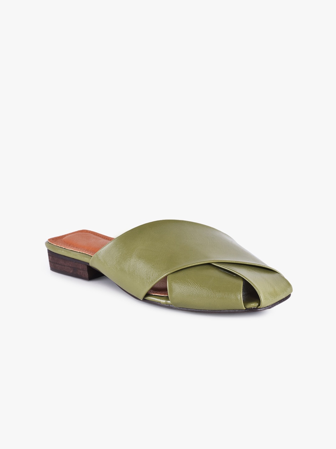 

BuckleUp Women Olive Green Colourblocked Mules with Buckles Flats