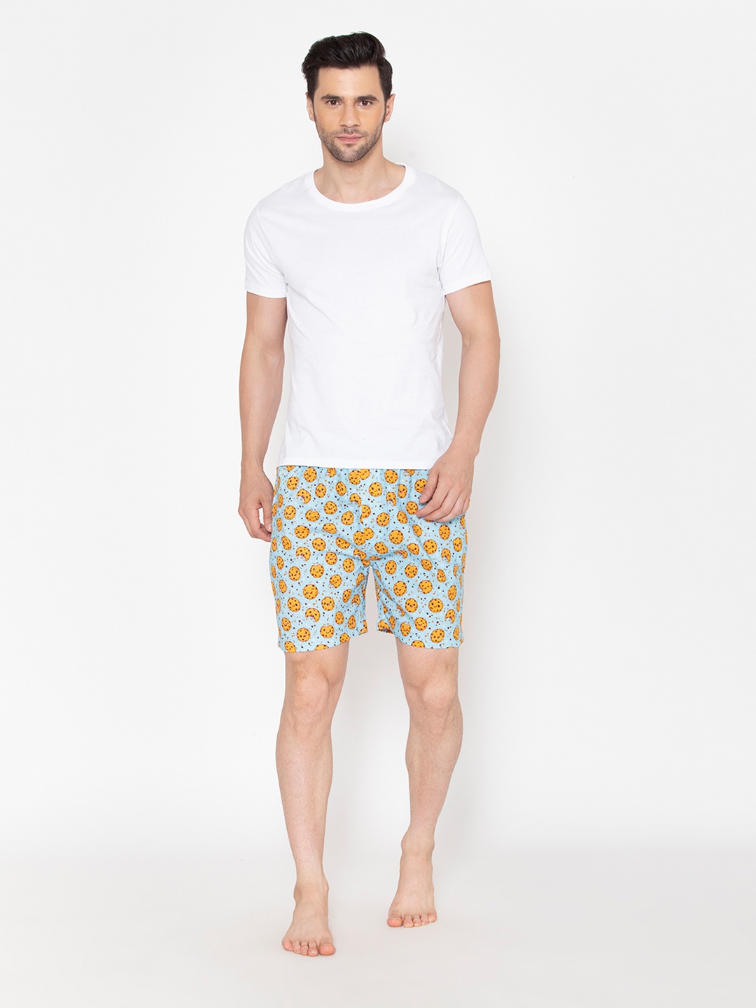 

Fluffalump Men Blue & White Cotton Printed Night suit
