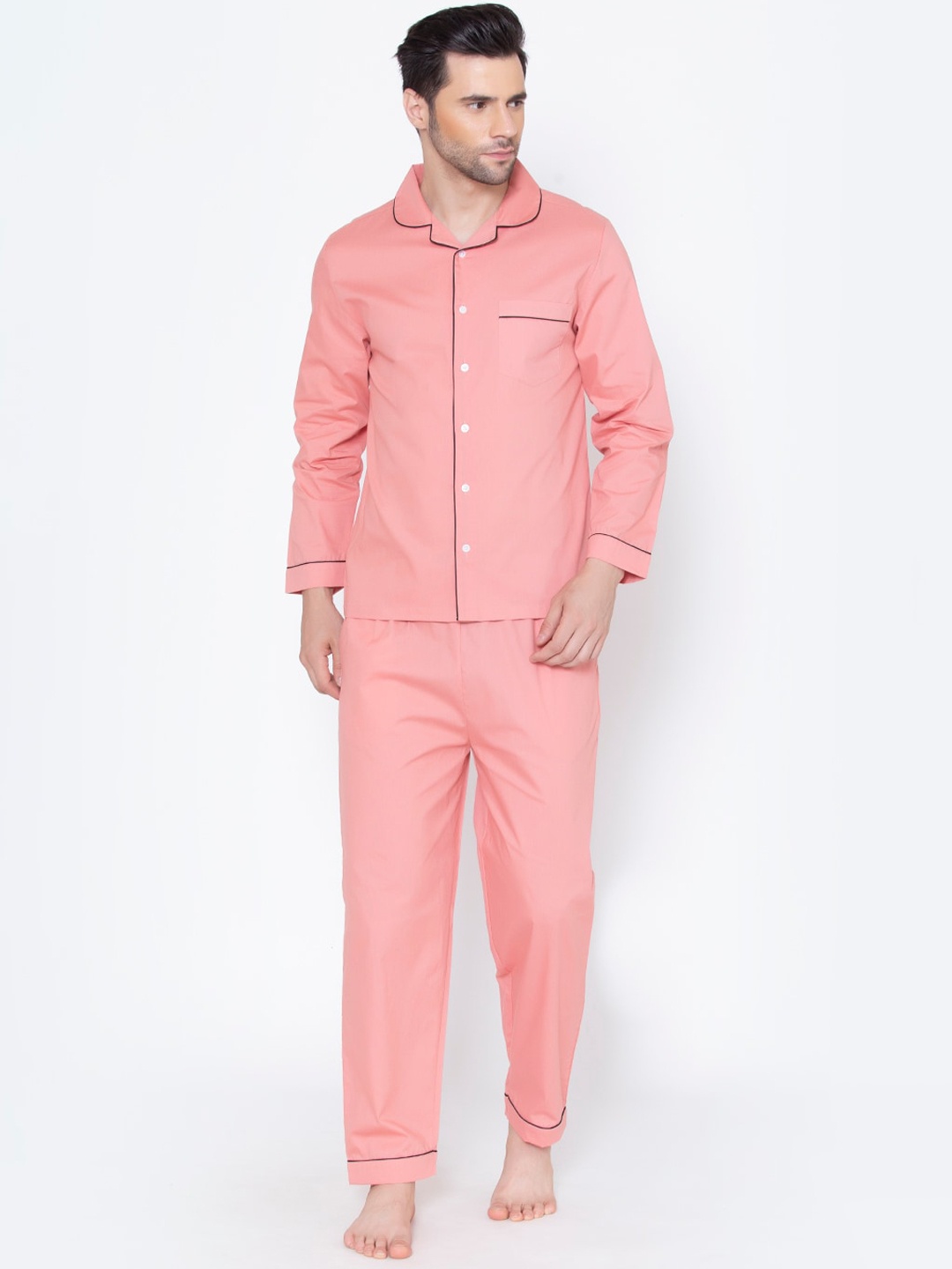 

Fluffalump Men Coral & Black Night suit