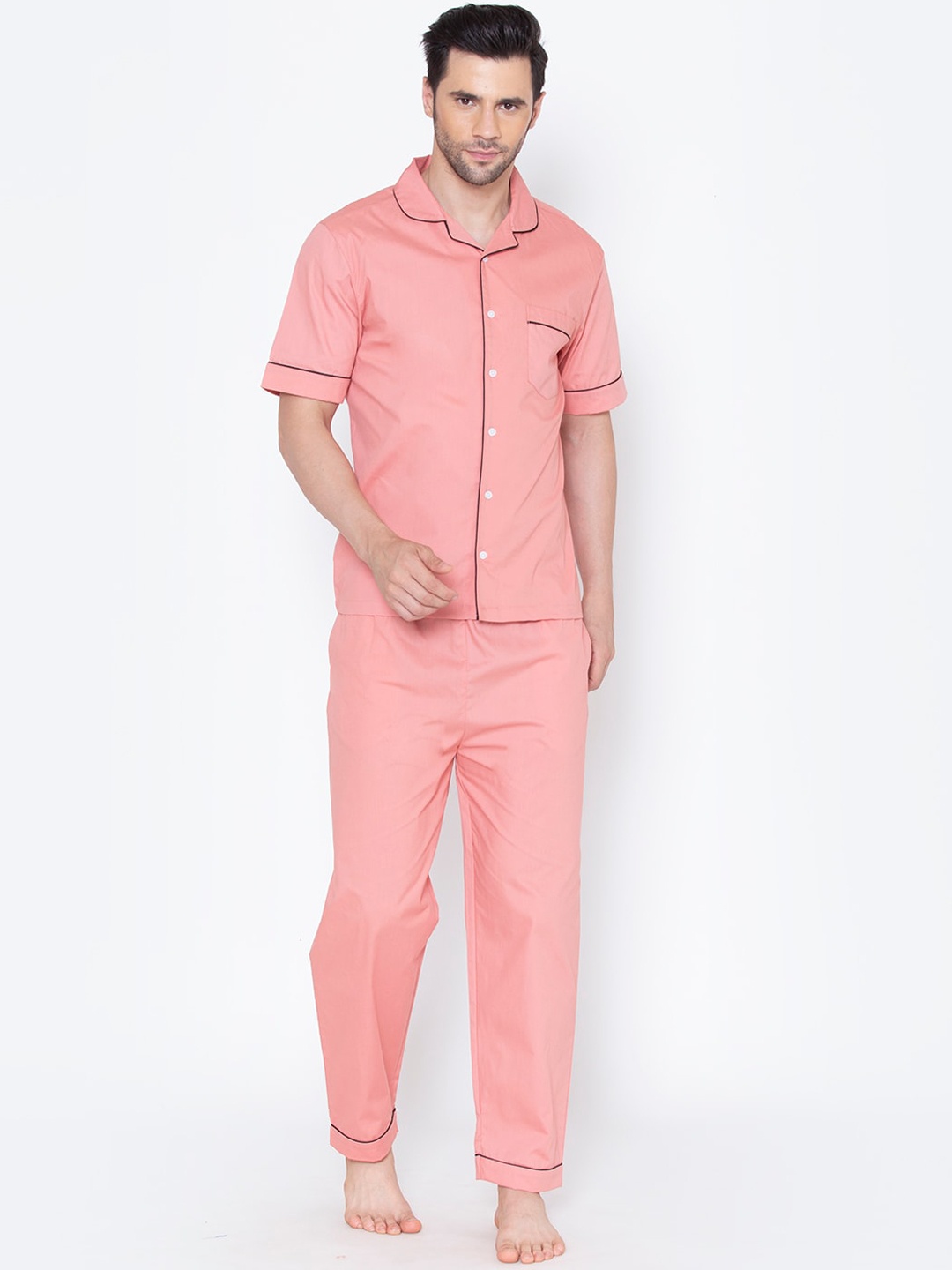 

Fluffalump Men Coral & Black Night suit