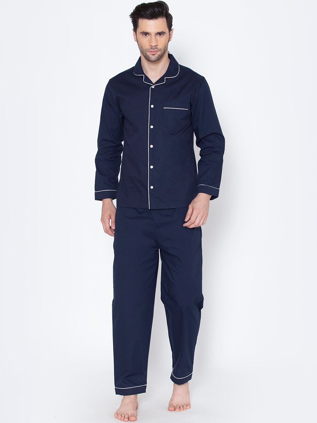 

Fluffalump Men Navy Blue & White Night suit