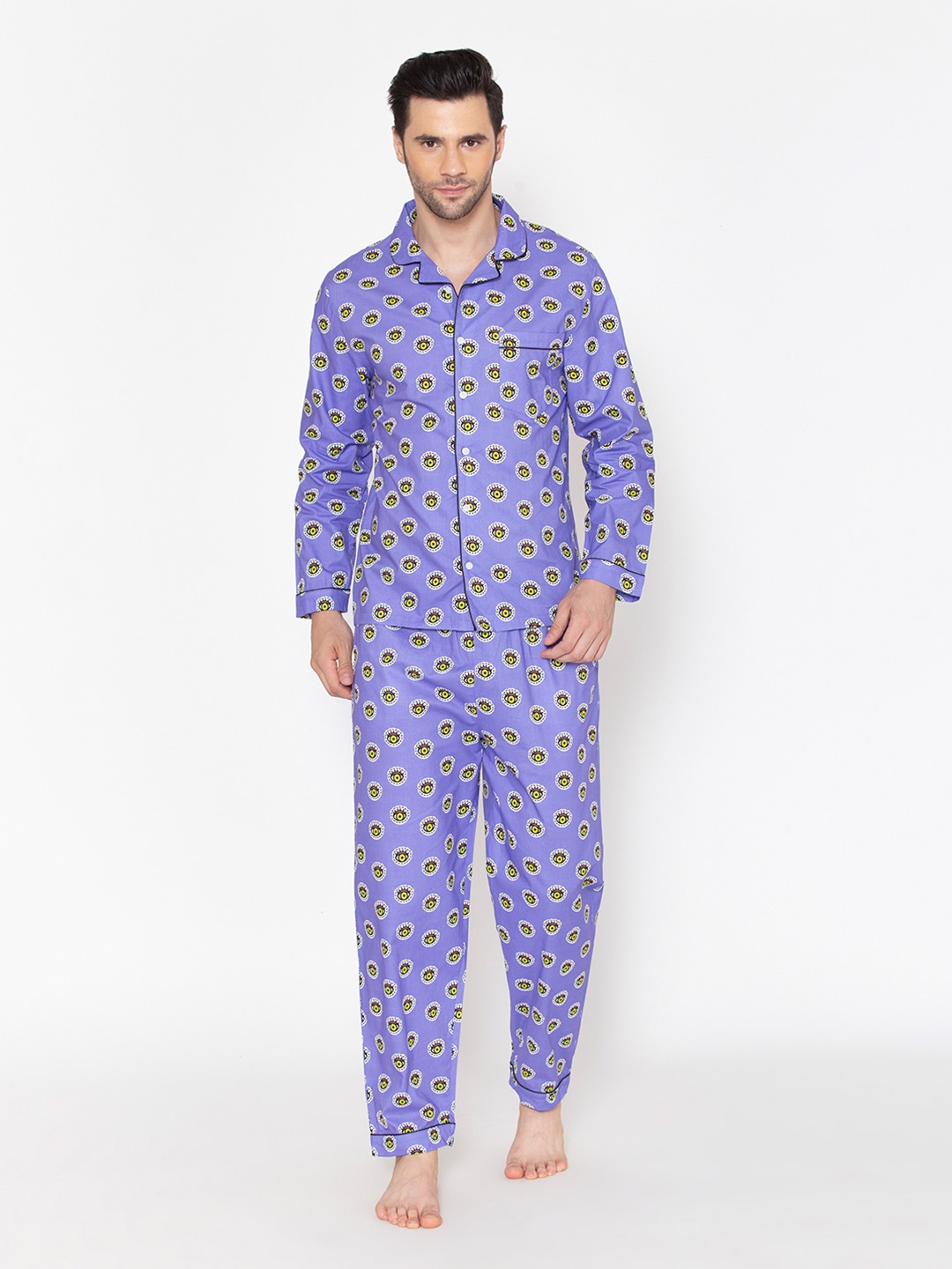 

Fluffalump Men Purple & White Printed Night suit