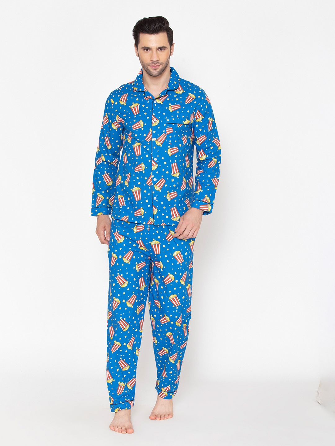 

Fluffalump Men Blue & Red Printed Night suit