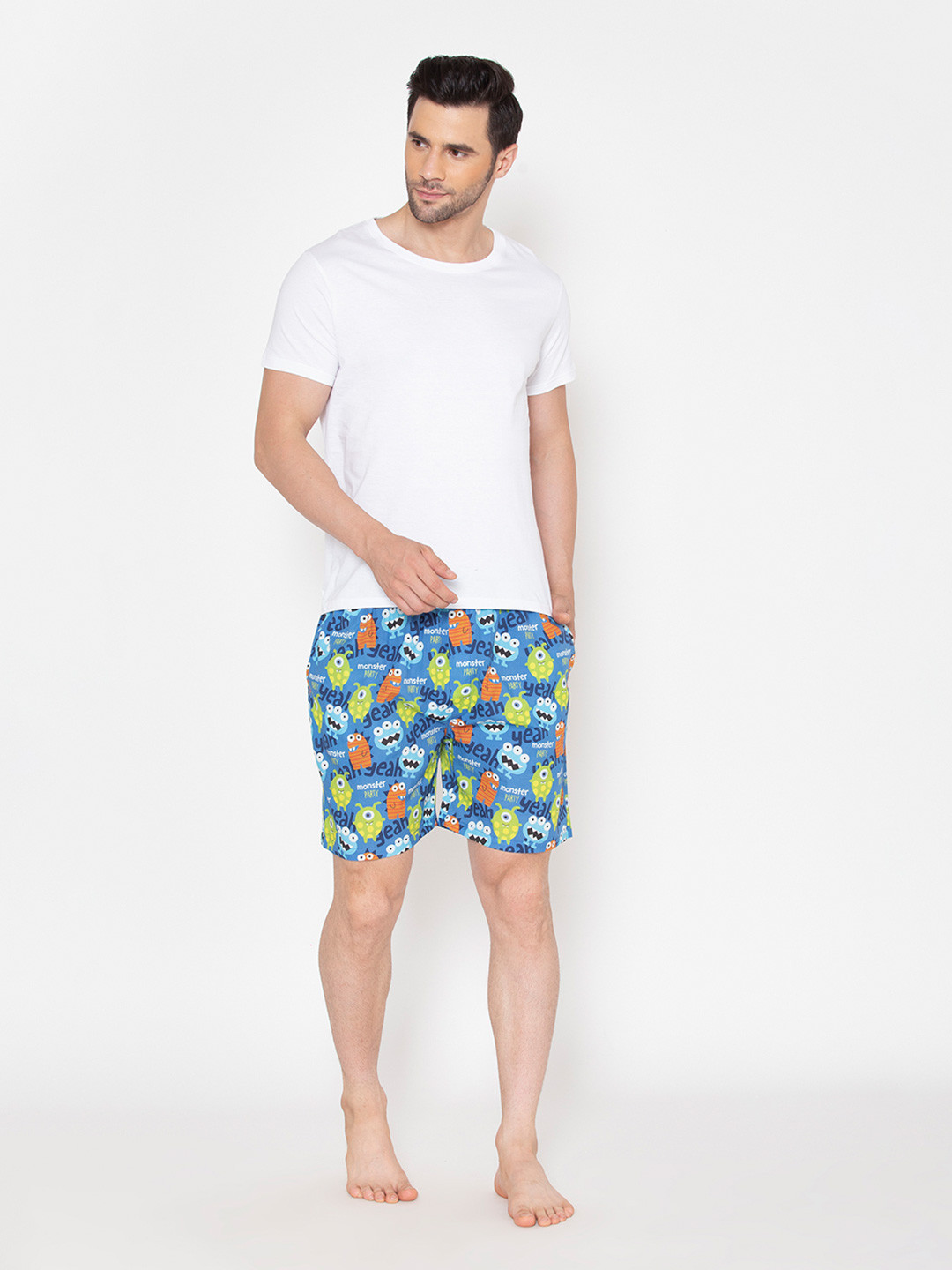 

Fluffalump Men Blue & Orange Printed Night suit