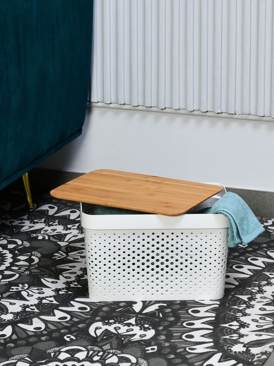 

Athome by Nilkamal White Storage Box With Bamboo Lid