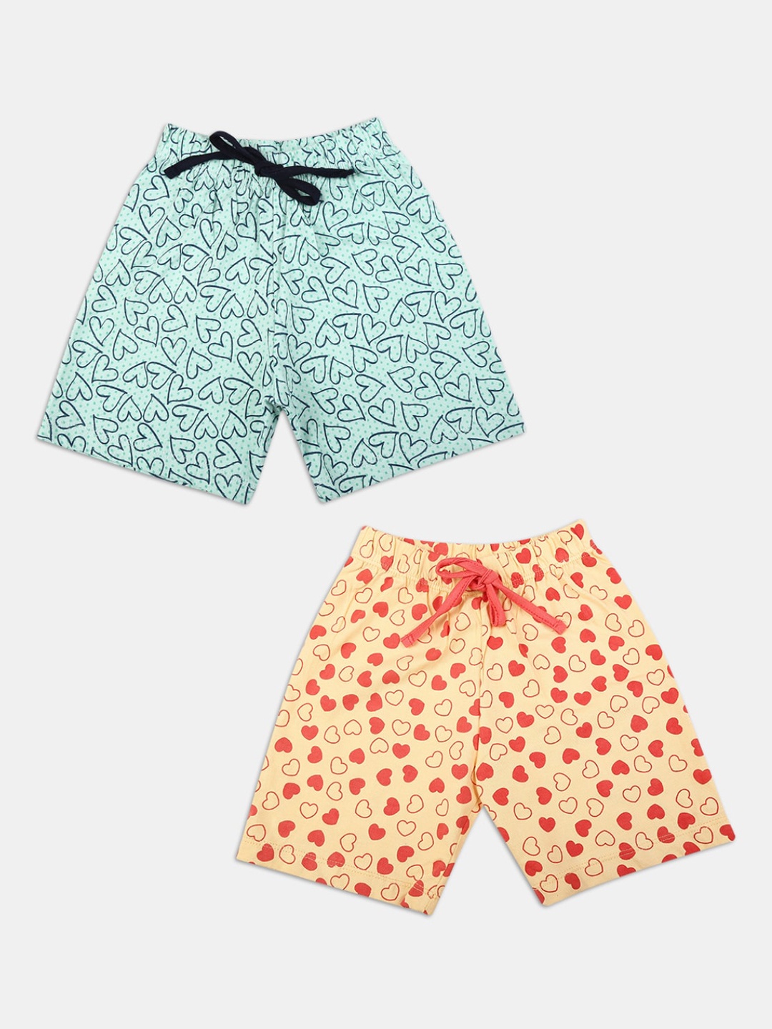V-Mart Girls Pack of 2 Green & Yellow Floral Printed Shorts