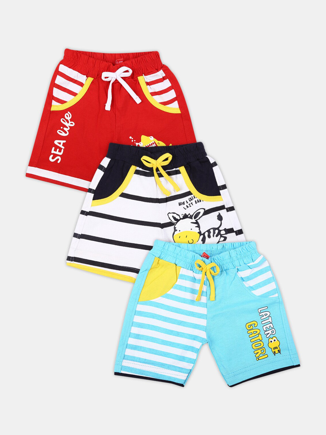 

V-Mart Pack of 3 Unisex Kids Blue Striped Shorts