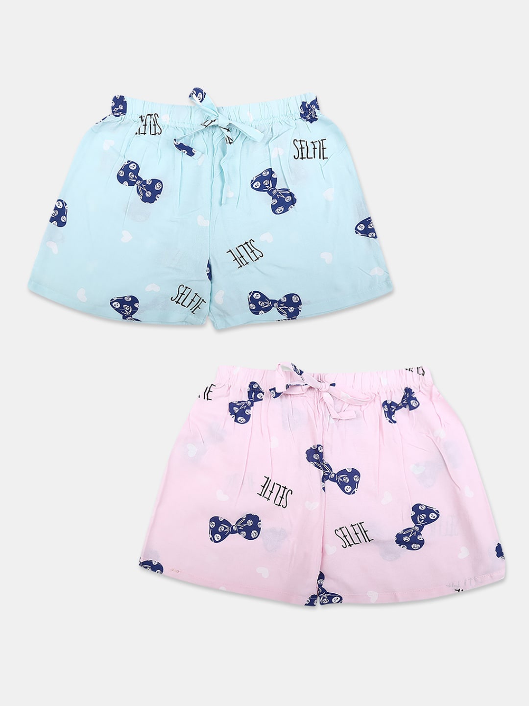 

V-Mart Girls Pack of 2 Conversational Printed Shorts, Blue