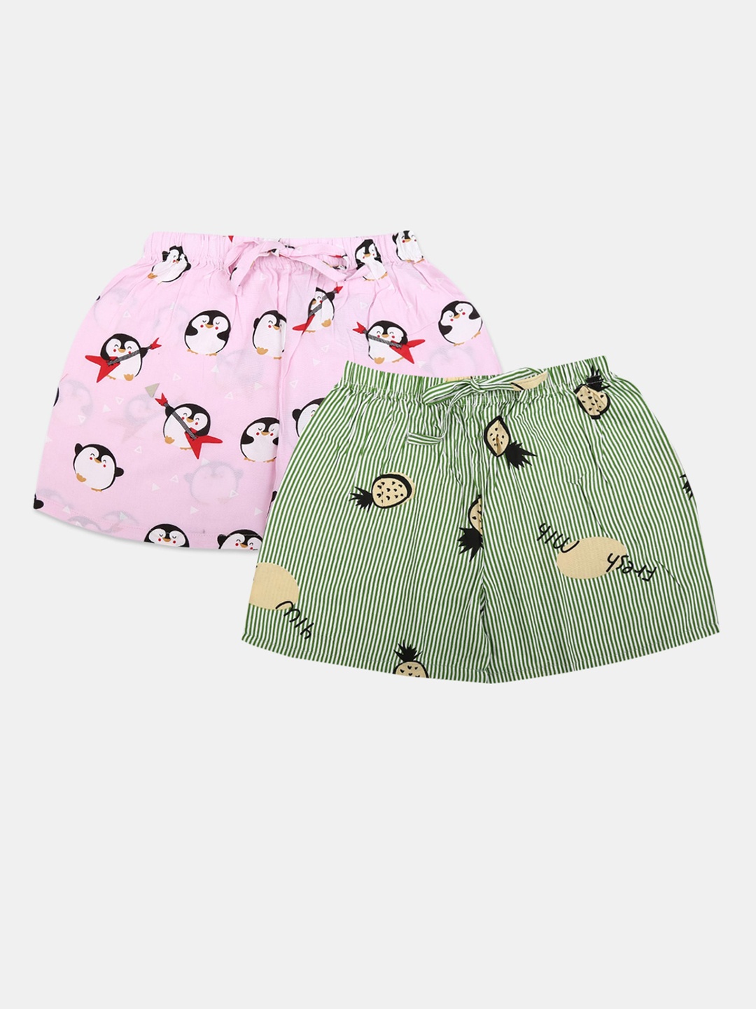 

V-Mart Girls Pack of 2 Pink & Green Printed Shorts