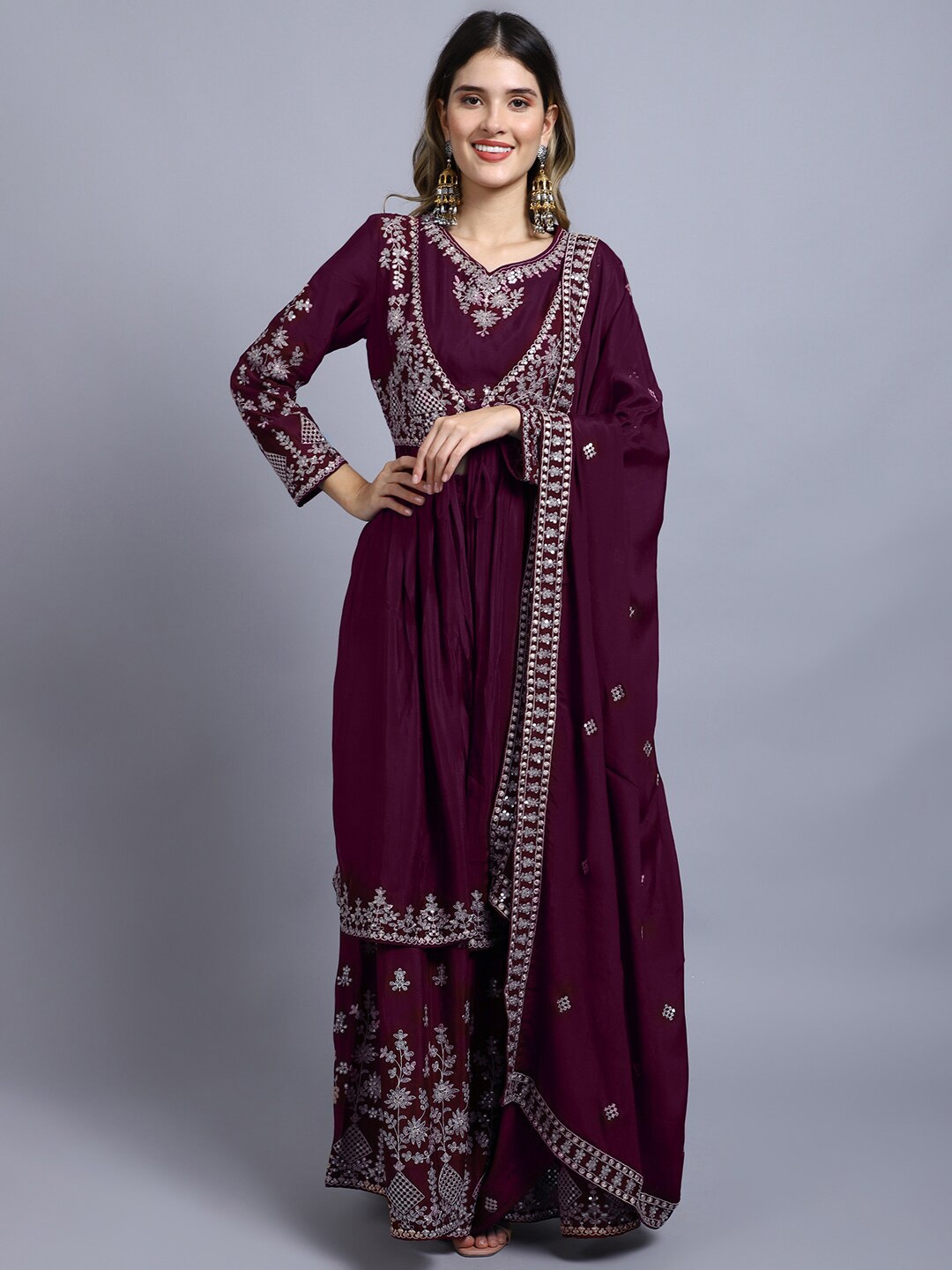 

Stylee LIFESTYLE Maroon & Gold-Toned Embroidered Semi-Stitched Dress Material