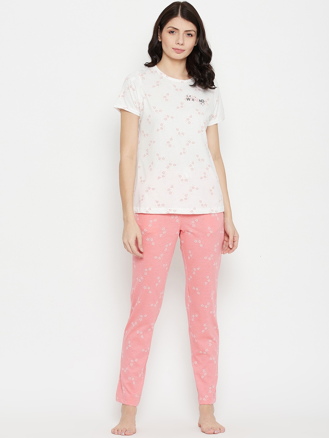 

MADAME M SECRET Women Coral & White Printed Night suit