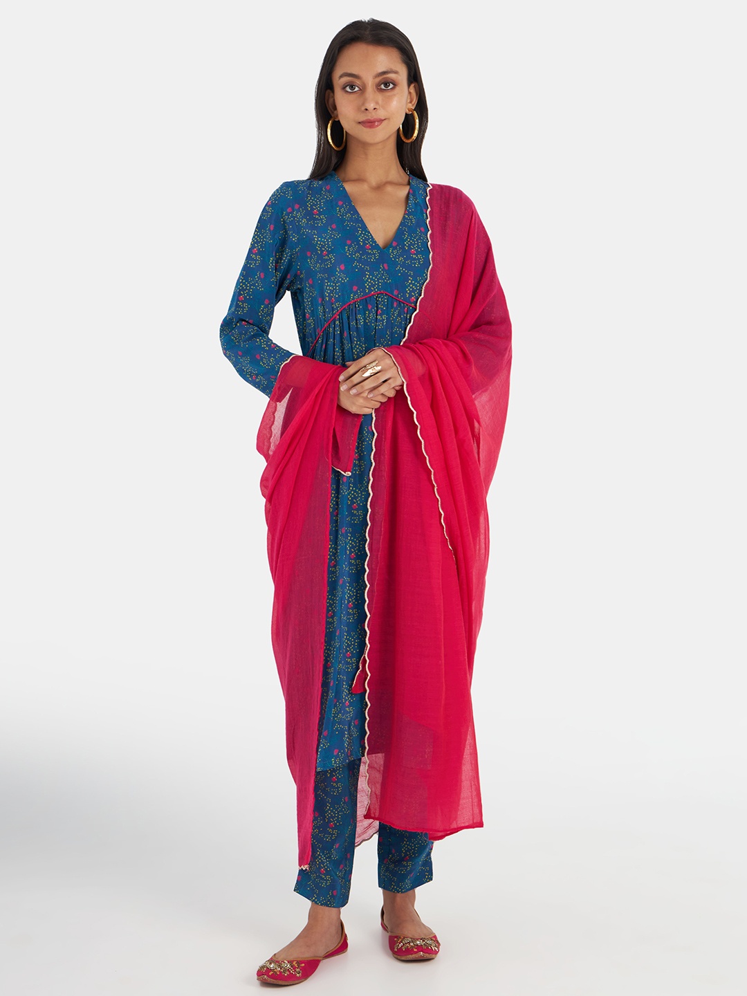 

Suta Women Blue Printed Liva Kurta with Palazzos & With Dupatta