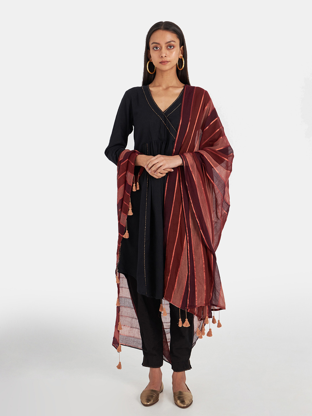 

Suta Women Black Angrakha Pure Cotton Kurta with Churidar & With Dupatta