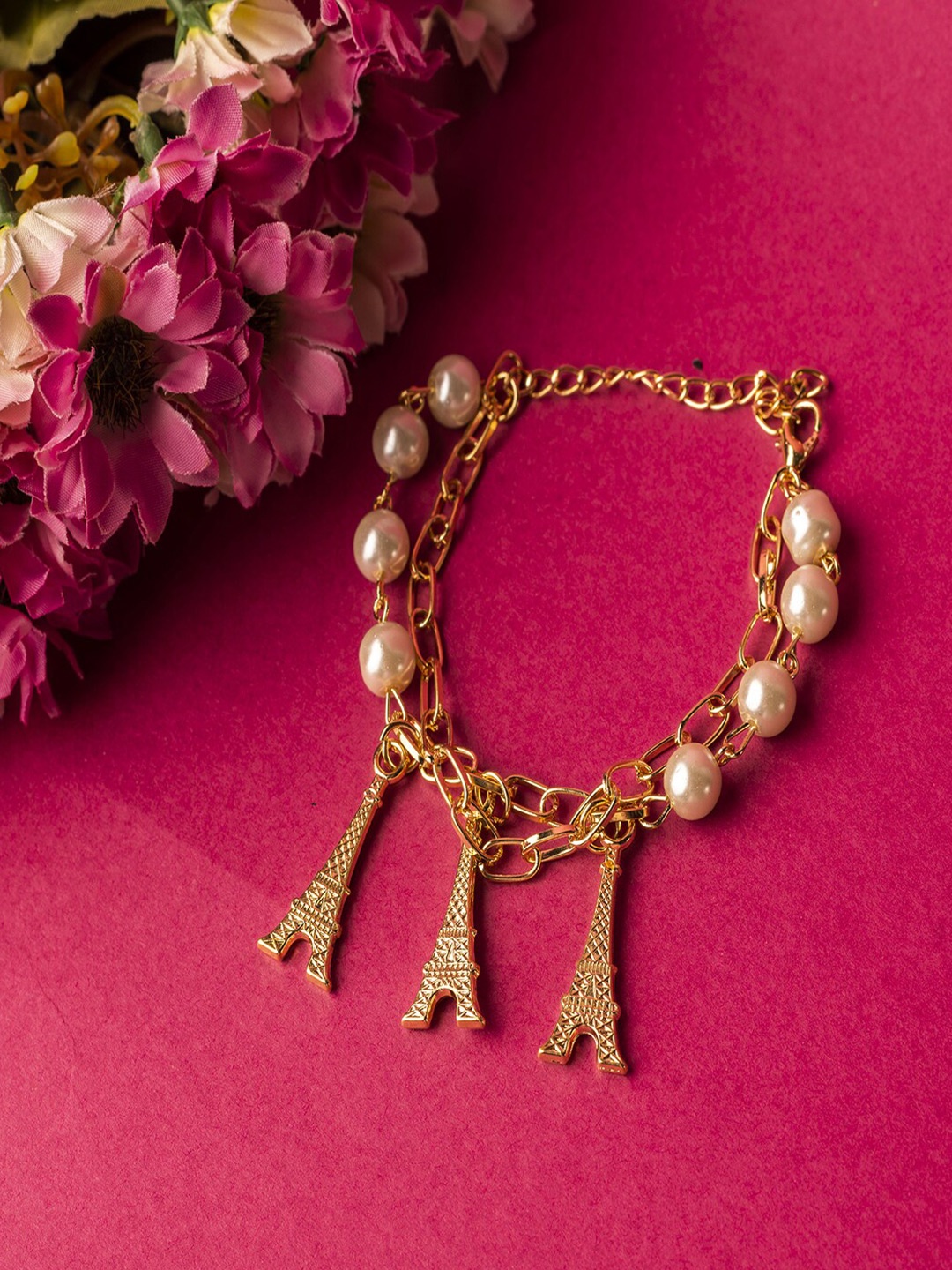 

Jewelz Women Gold-Toned & White Handcrafted Gold-Plated Link Bracelet