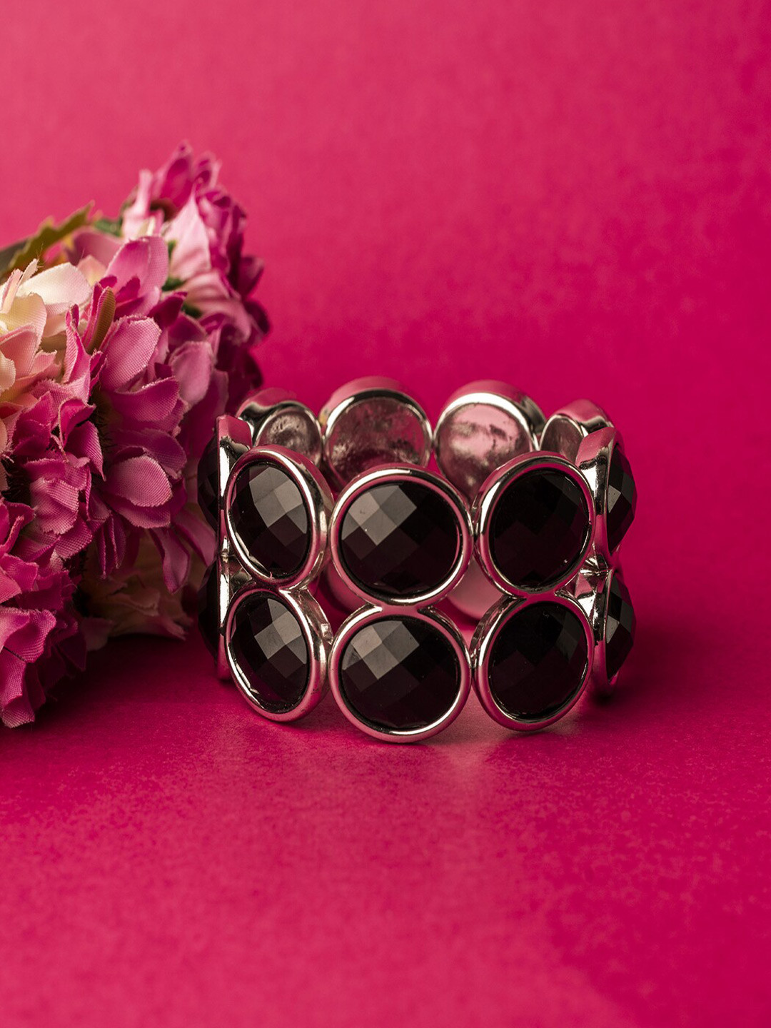 

Jewelz Women Black & Silver-Toned Handcrafted Kada Bracelet