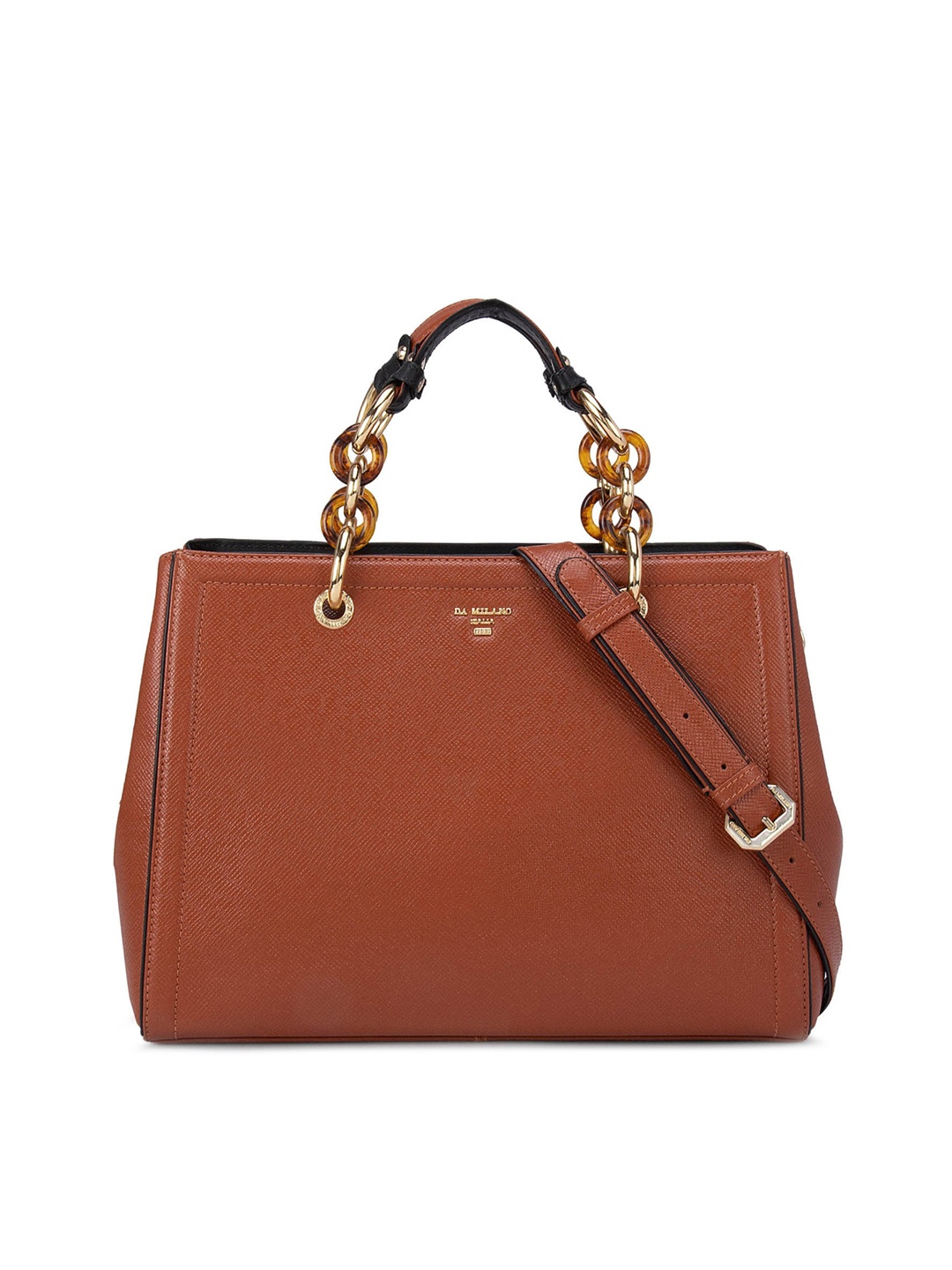 

Da Milano Orange Leather Oversized Structured Handheld Bag with Applique