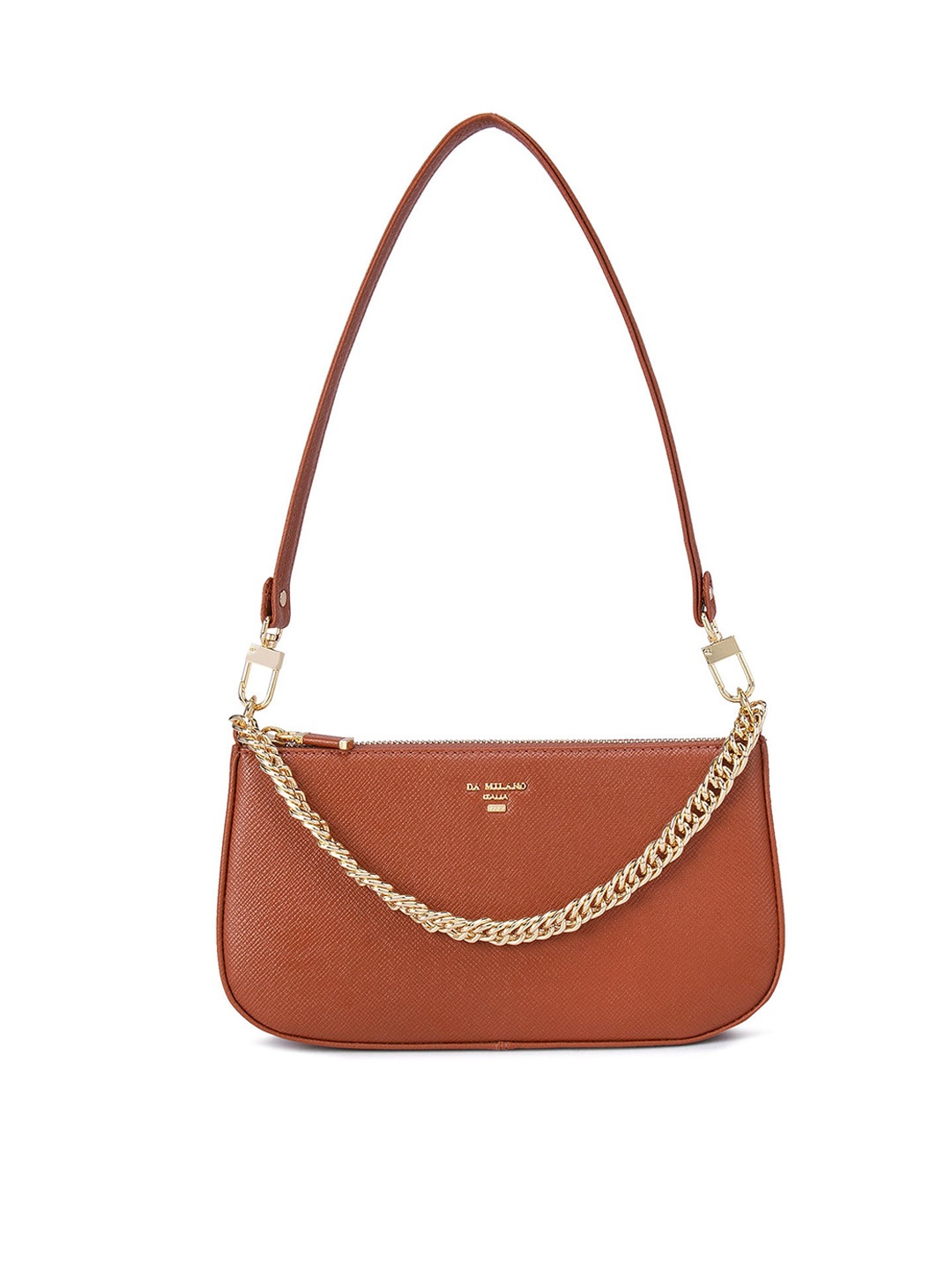 

Da Milano Orange Textured Leather Structured Shoulder Bag