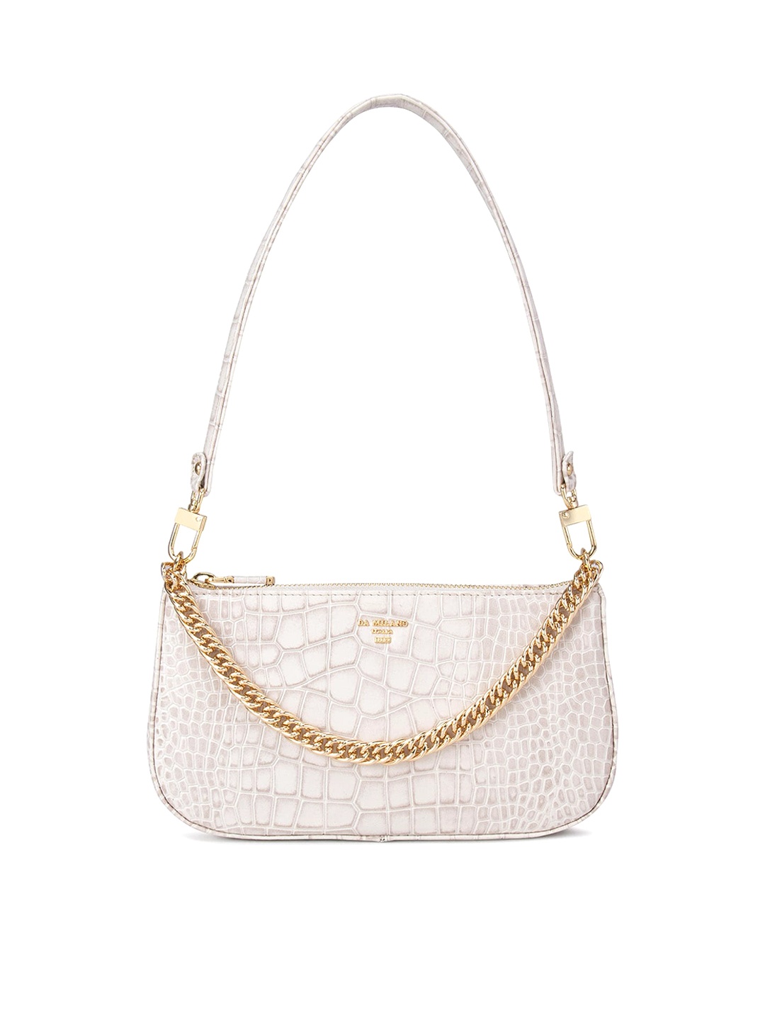 

Da Milano Off White Embellished Leather Structured Shoulder Bag
