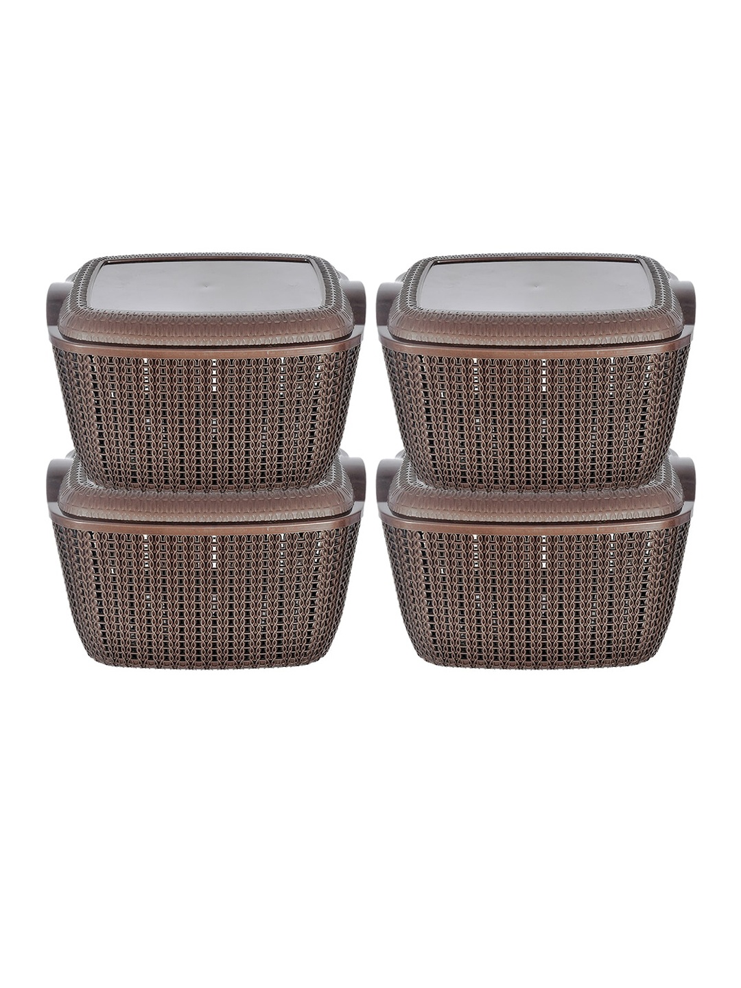 

Kuber Industries Set Of 4 Brown Textured Multipurpose Basket Storage With Lids