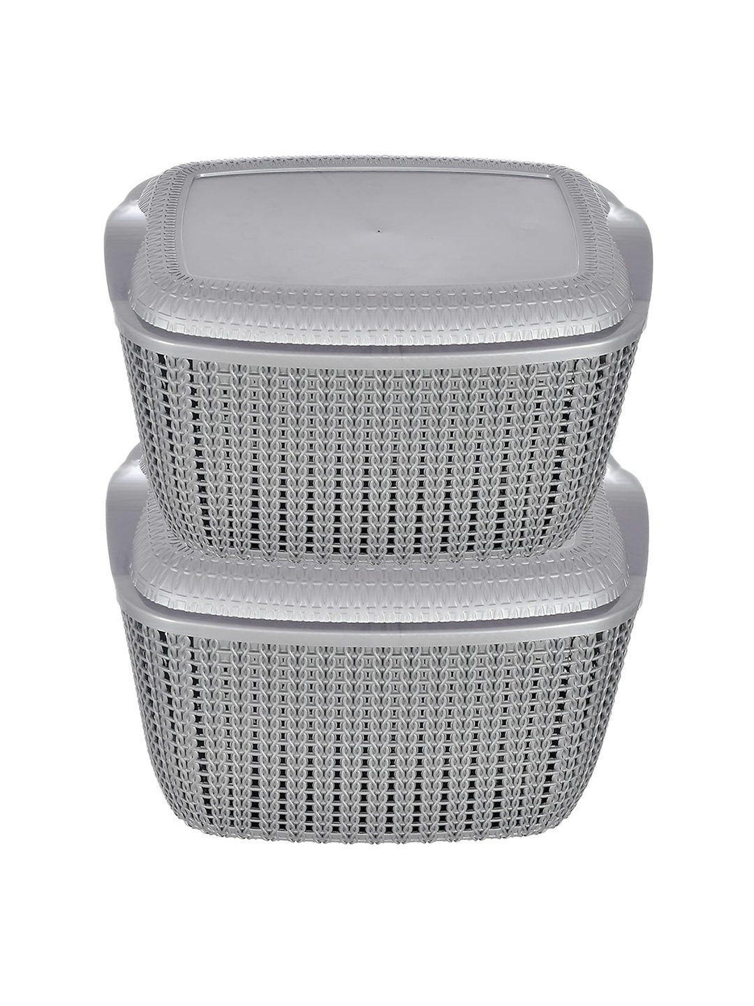 

Kuber Industries Set Of 2 Multipurposes Plastic Basket With Lids, Grey