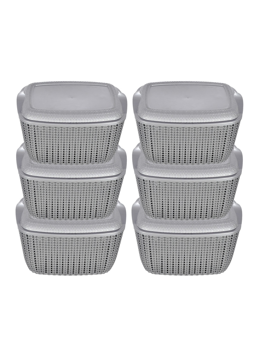 

Kuber Industries Set of 6 Grey Small Plastic Basket With Lids