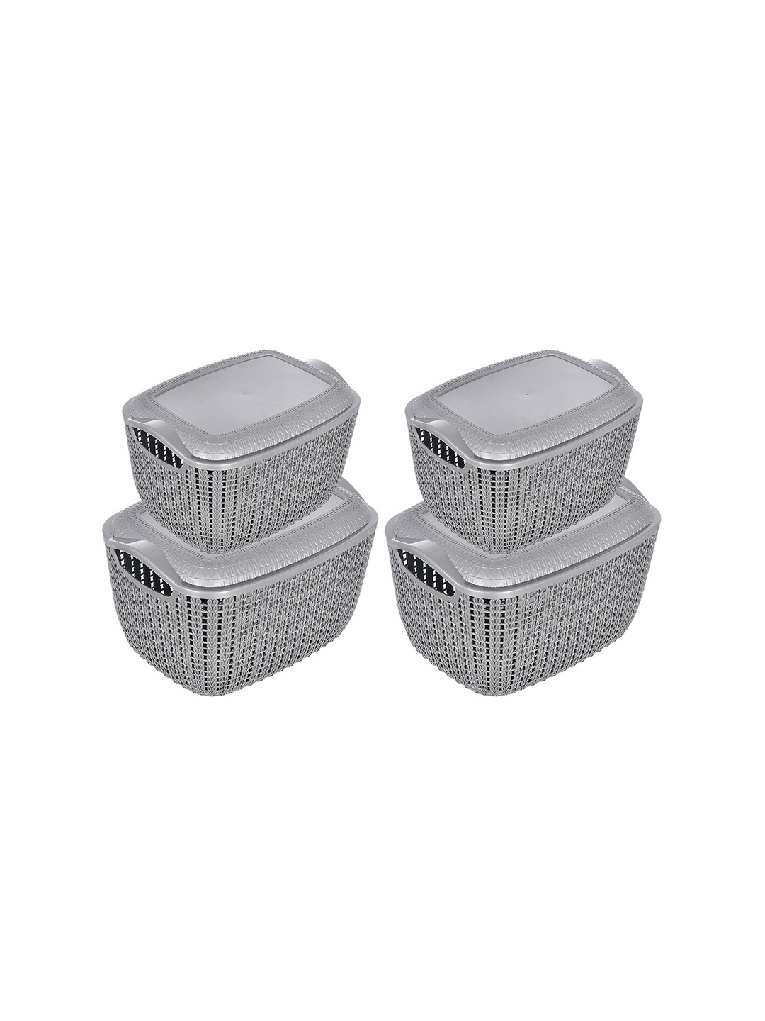 

Kuber Industries Set Of 4 Grey Textured Multipurpose Plastic Basket With Lids