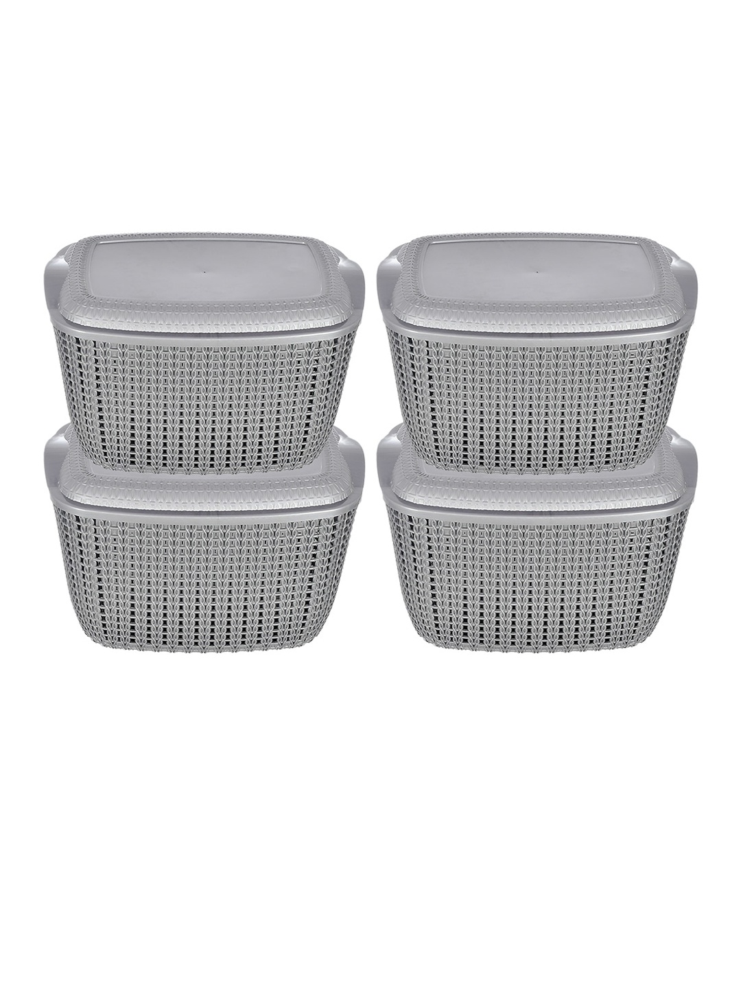 

Kuber Industries Set Of 4 Multipurposes Plastic Basket With Lids, Grey