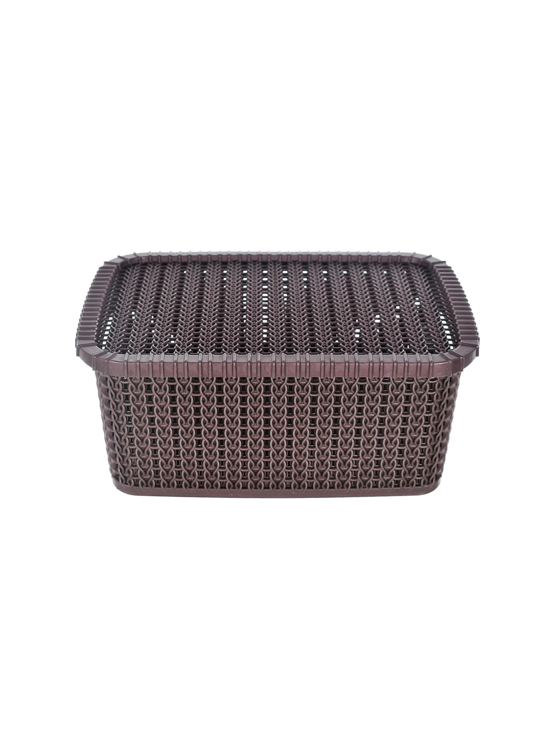 

Kuber Industries Brown Large Plastic Basket With Lid