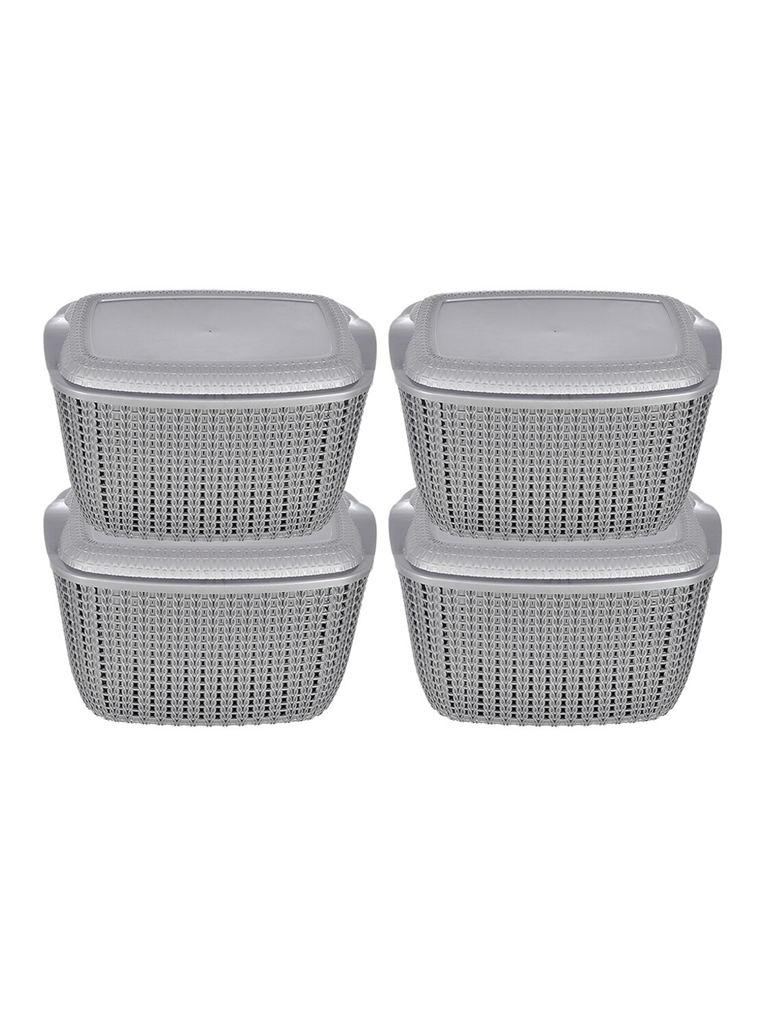 

Kuber Industries Pack of 4 Grey Multipurpose Plastic Basket With Lids